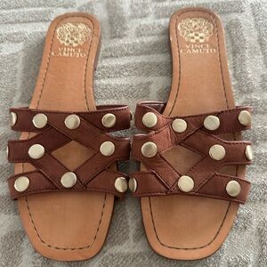 Vince Camuto flat sandals size 6.5. Cognac with gold accents.
